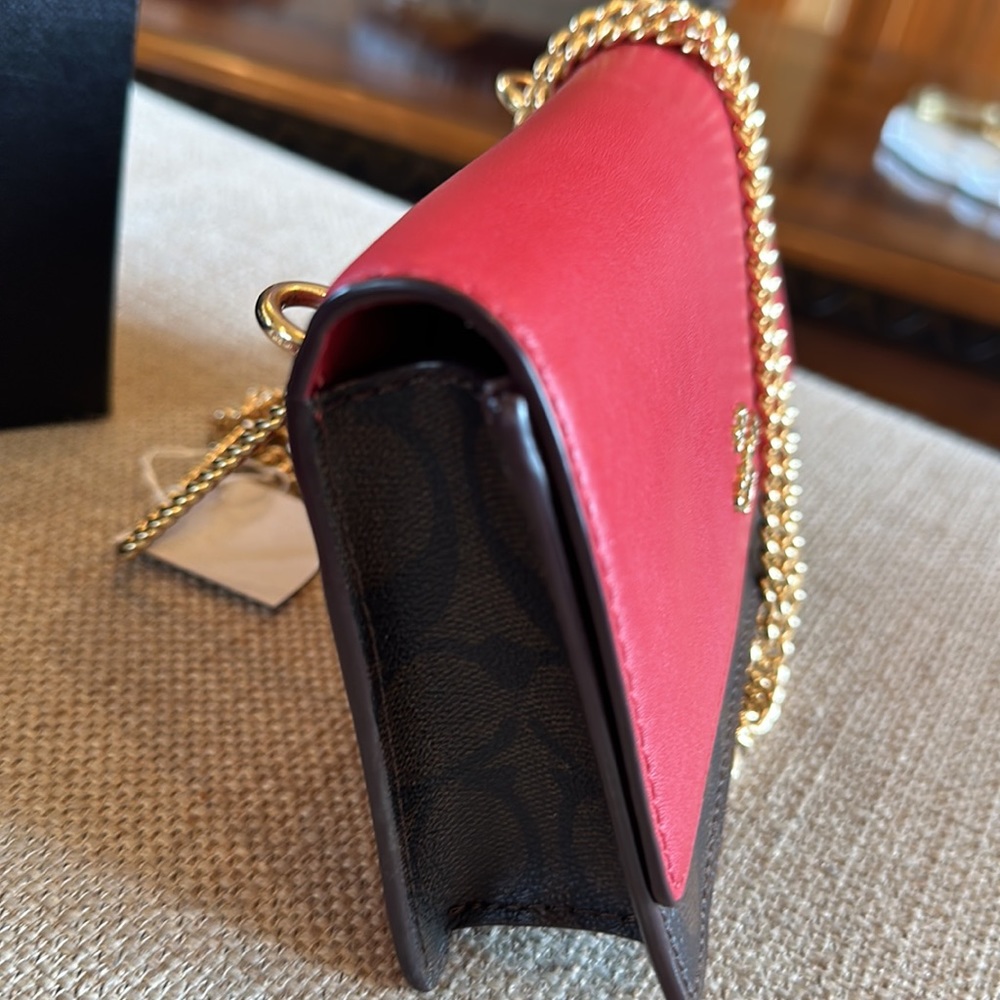 Coach Flap Color Block Red Leather And Brown Canv… - image 6